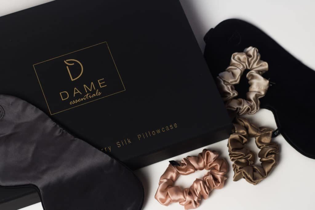 Dame essentials - silk pillowcases - eye mask - scrunchies